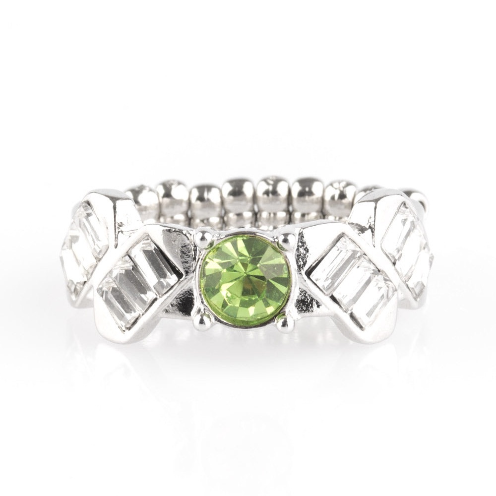 New Emerald Green Rhinestone Ring - Dainty Stretch Style - Paparazzi Jewelry